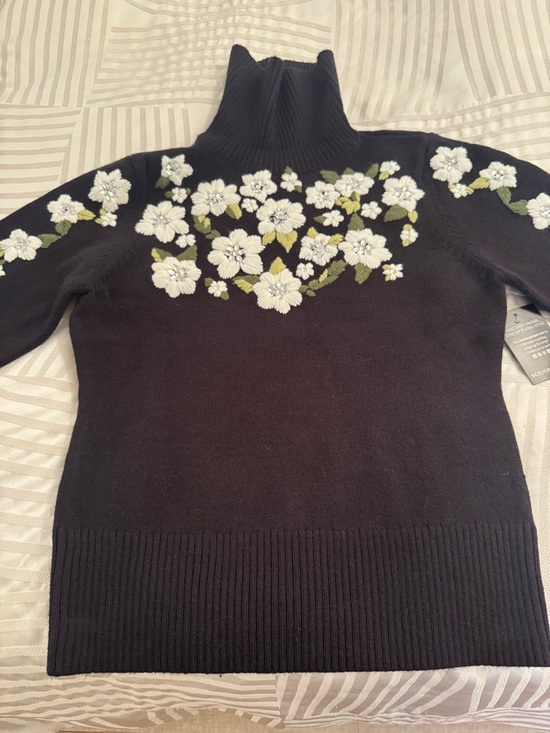 Boston Proper Sweaters - Boston Proper Black Turtleneck Sweater with White Floral Embroidery Size S